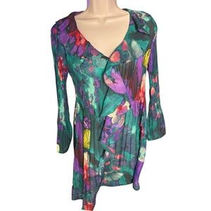 Y2K Sunny Leigh Fairy Whimsical Floral Bell Sleeve Tunic Blouse Ruffles  S